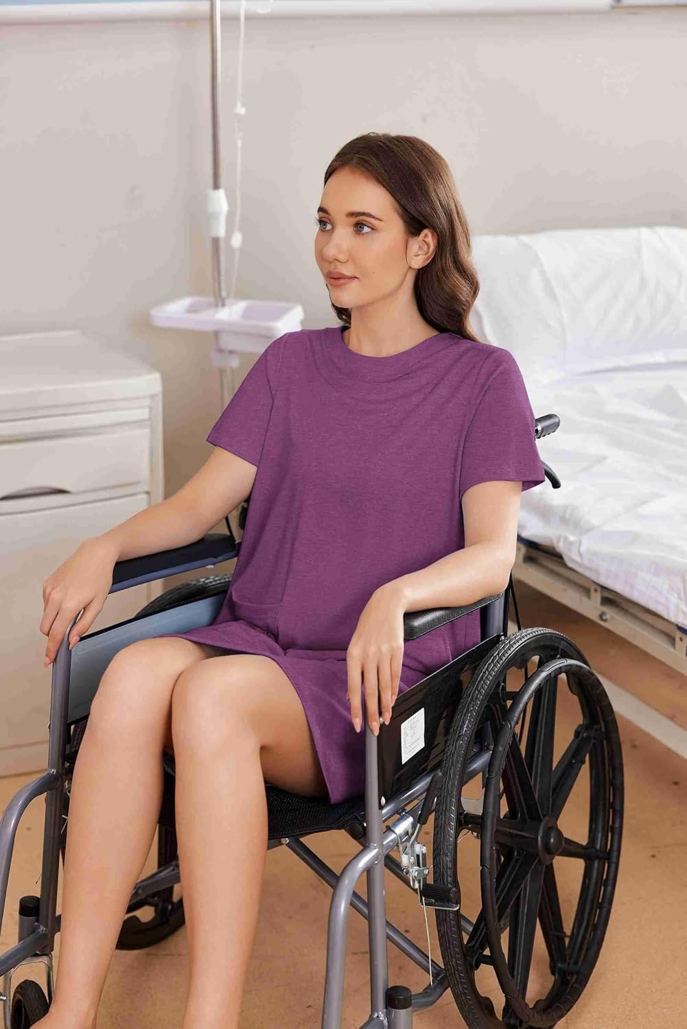 image:imageDeyeek Open Back Hospital Gowns for Women Tear Away Post Surgery Dresses Short Sleeve Soft Nightgown for Elderly Women With PocketEggplant Purple