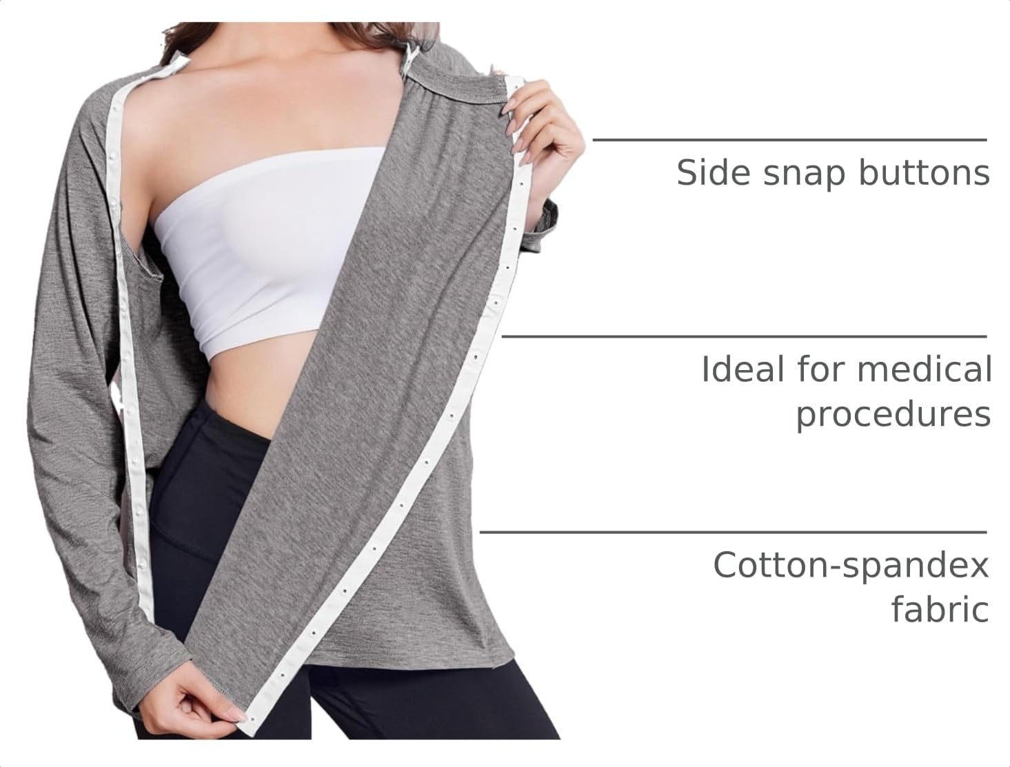 image:imageDeyeek Post Shoulder Surgery Shirts for Women Full Tear Away 2 Side Snaps After Rotator Cuff Chemo Port Adaptive Clothing
