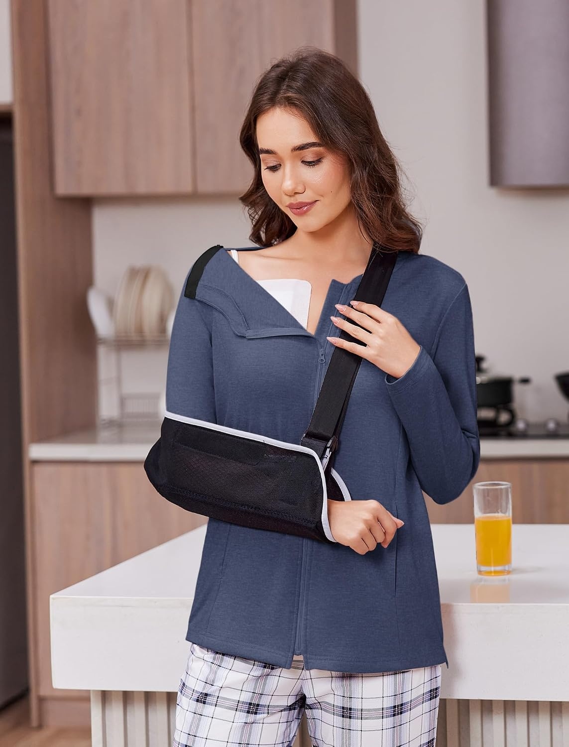 image:imageMastectomy Shirts with Drain Pockets Post Shoulder Surgery Tops for Women Chemo Port Long Sleeve with ZippersDark Blue