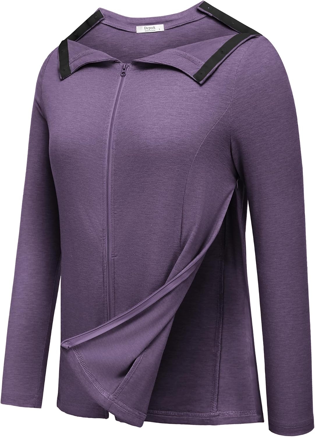 image:imageMastectomy Shirts with Drain Pockets Post Shoulder Surgery Tops for Women Chemo Port Long Sleeve with ZippersDark Purple
