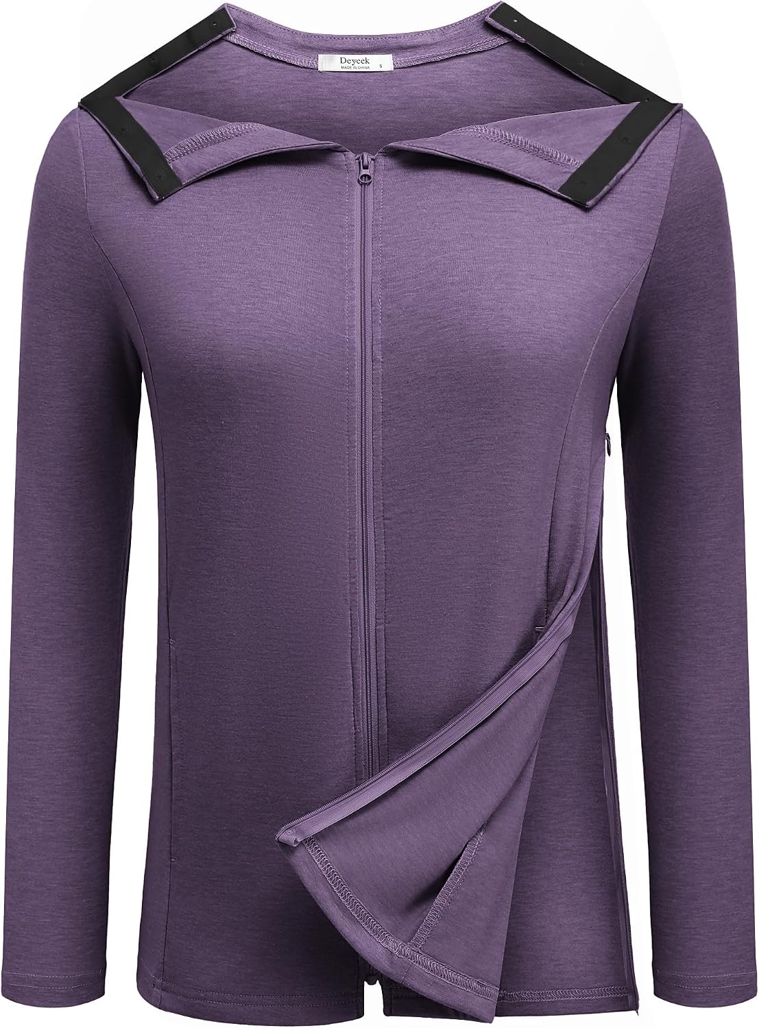 image:imageMastectomy Shirts with Drain Pockets Post Shoulder Surgery Tops for Women Chemo Port Long Sleeve with ZippersDark Purple