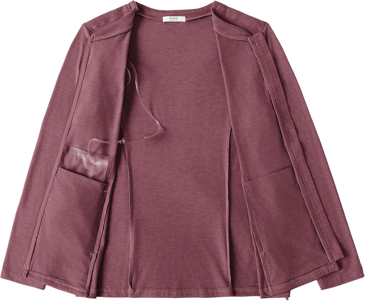 image:imageMastectomy Shirts with Drain Pockets Post Shoulder Surgery Tops for Women Chemo Port Long Sleeve with ZippersDark Red