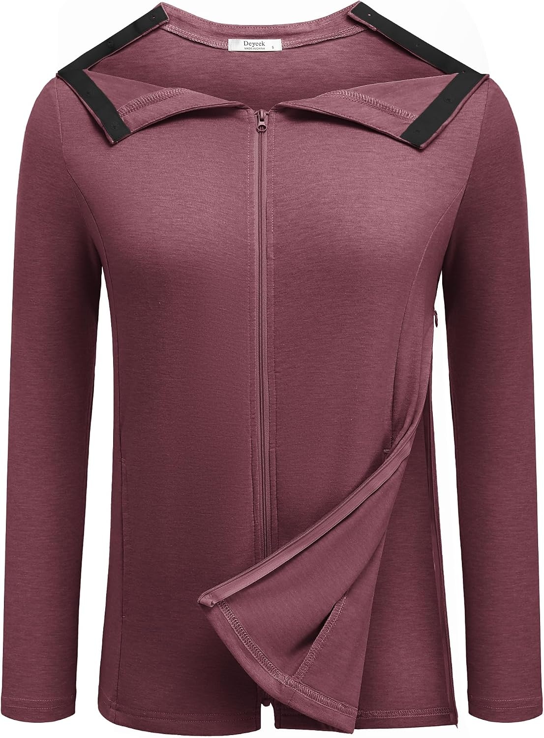 image:imageMastectomy Shirts with Drain Pockets Post Shoulder Surgery Tops for Women Chemo Port Long Sleeve with ZippersDark Red