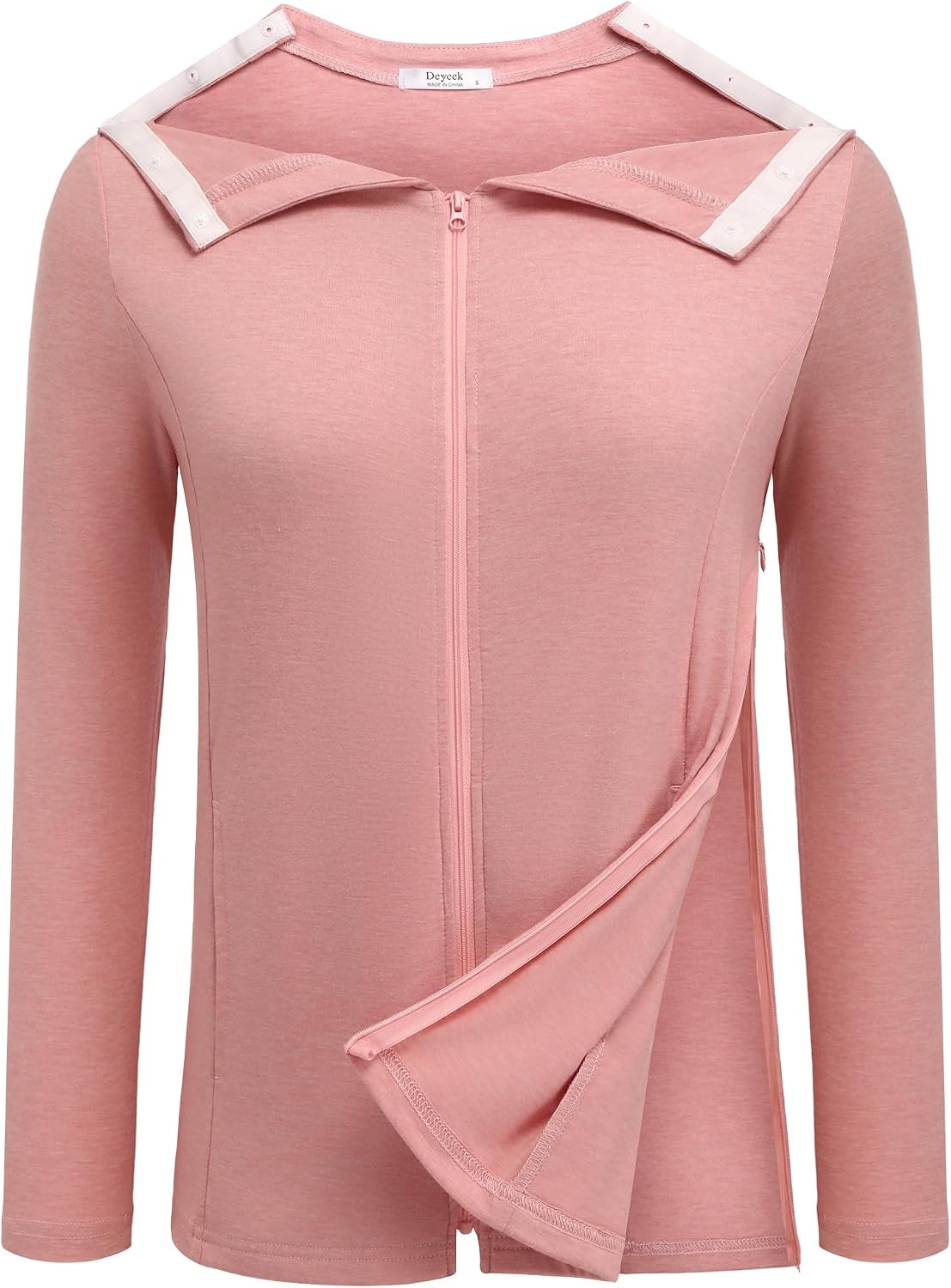 image:imageMastectomy Shirts with Drain Pockets Post Shoulder Surgery Tops for Women Chemo Port Long Sleeve with ZippersLight Pink
