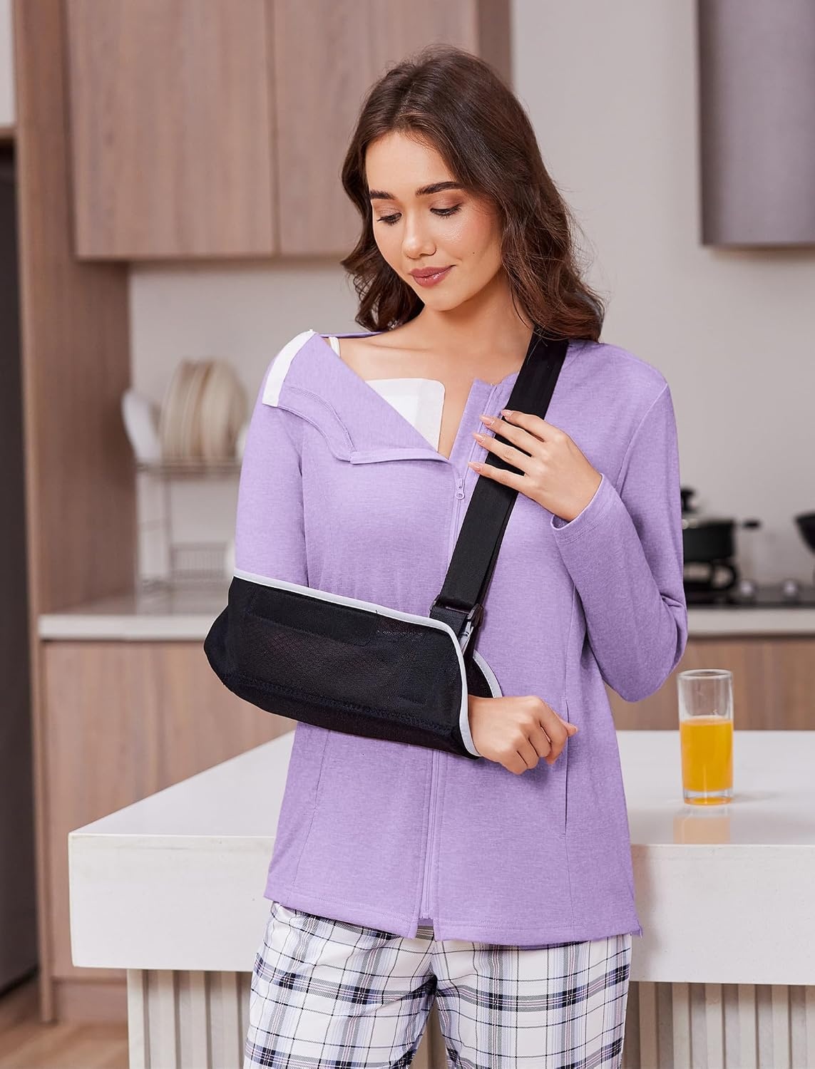 image:imageMastectomy Shirts with Drain Pockets Post Shoulder Surgery Tops for Women Chemo Port Long Sleeve with ZippersPurple