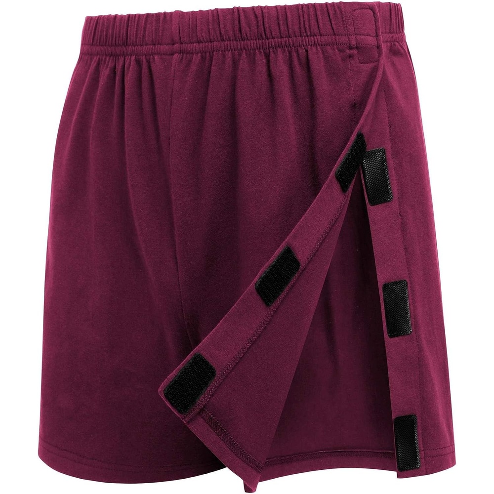 image:imageDeyeek Mens Tear Away Post Surgery Cotton Shorts 3inch  Ideal for knee and hip replacement recovery Comfortable 3inch shorts without pockets for easy dressingWine Red