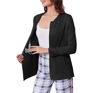 Mastectomy Shirts with Drain Pockets Post Shoulder Surgery Tops for Women Chemo Port Long Sleeve with Zippers(Black)