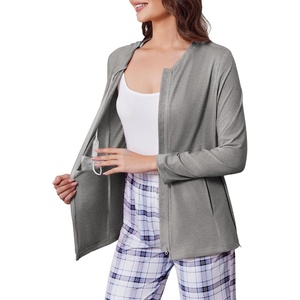 Mastectomy Shirts with Drain Pockets Post Shoulder Surgery Tops for Women Chemo Port Long Sleeve with Zippers(Grey)