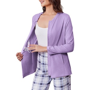 Mastectomy Shirts with Drain Pockets Post Shoulder Surgery Tops for Women Chemo Port Long Sleeve with Zippers(Purple)