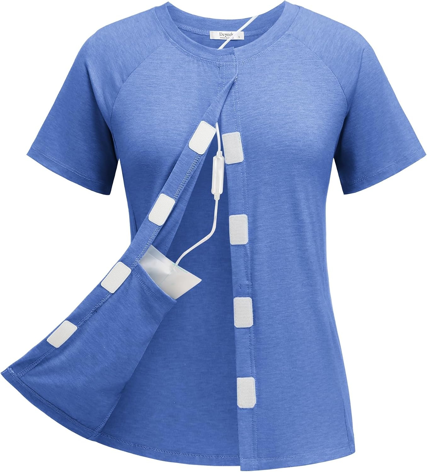 image:imageDeyeek Mastectomy Shirts with Drain Pockets for Women Short Sleeve Shirt Chemotherapy Must Haves Surgery Recovery SuppliesBlue