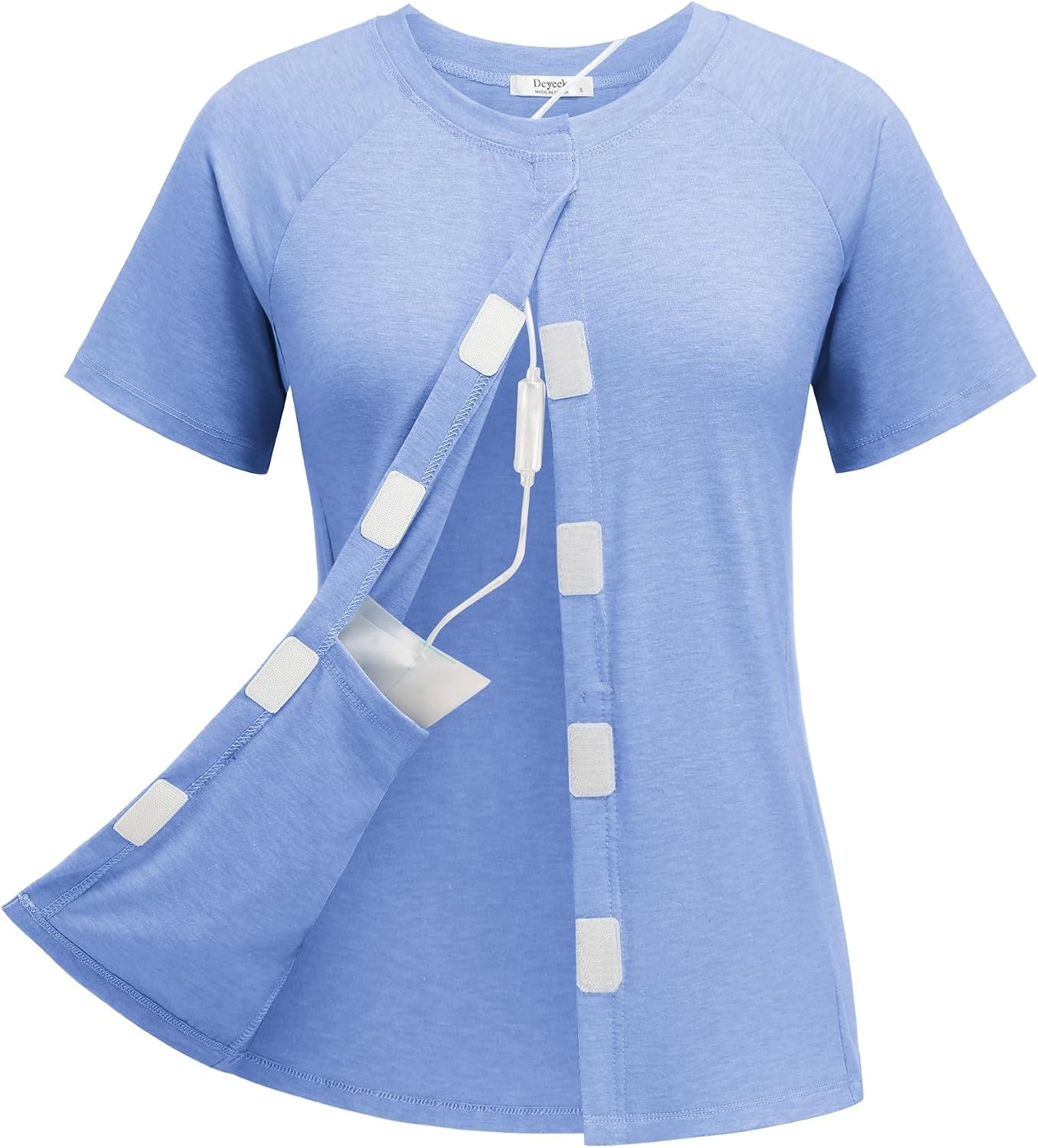 image:imageDeyeek Mastectomy Shirts with Drain Pockets for Women Short Sleeve Shirt Chemotherapy Must Haves Surgery Recovery SuppliesLight Blue