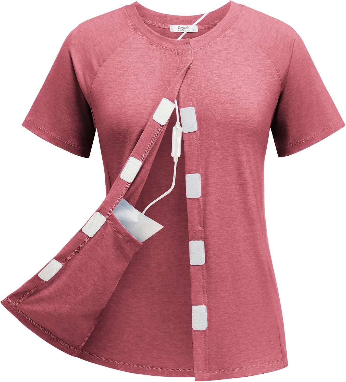 image:imageDeyeek Mastectomy Shirts with Drain Pockets for Women Short Sleeve Shirt Chemotherapy Must Haves Surgery Recovery SuppliesPurple Red