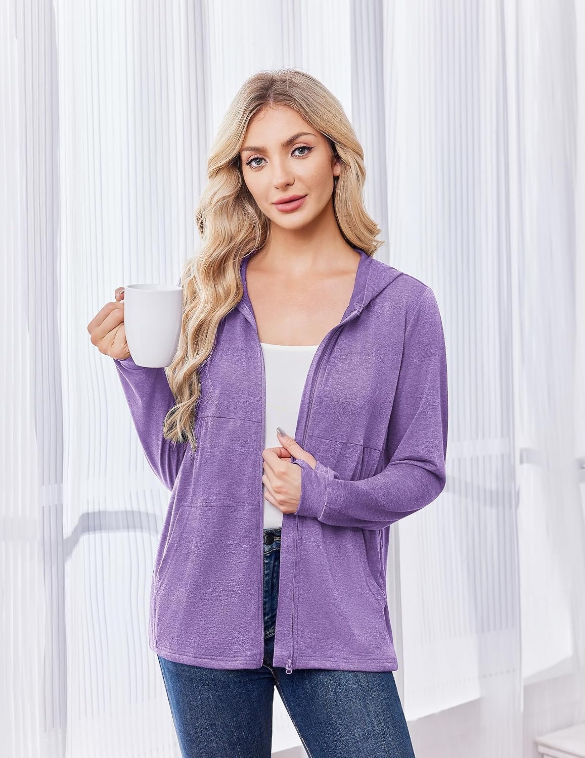 image:imageDeyeek Womens Mastectomy Dialysis Shirts with Drain Pockets amp Arm Zipper After Dialysis Sweatshirts with Arm Zipper Post Surgery Hoodie with 4 Drain Pockets Long Sleeve Chemo Shirt for Port AccessPurple