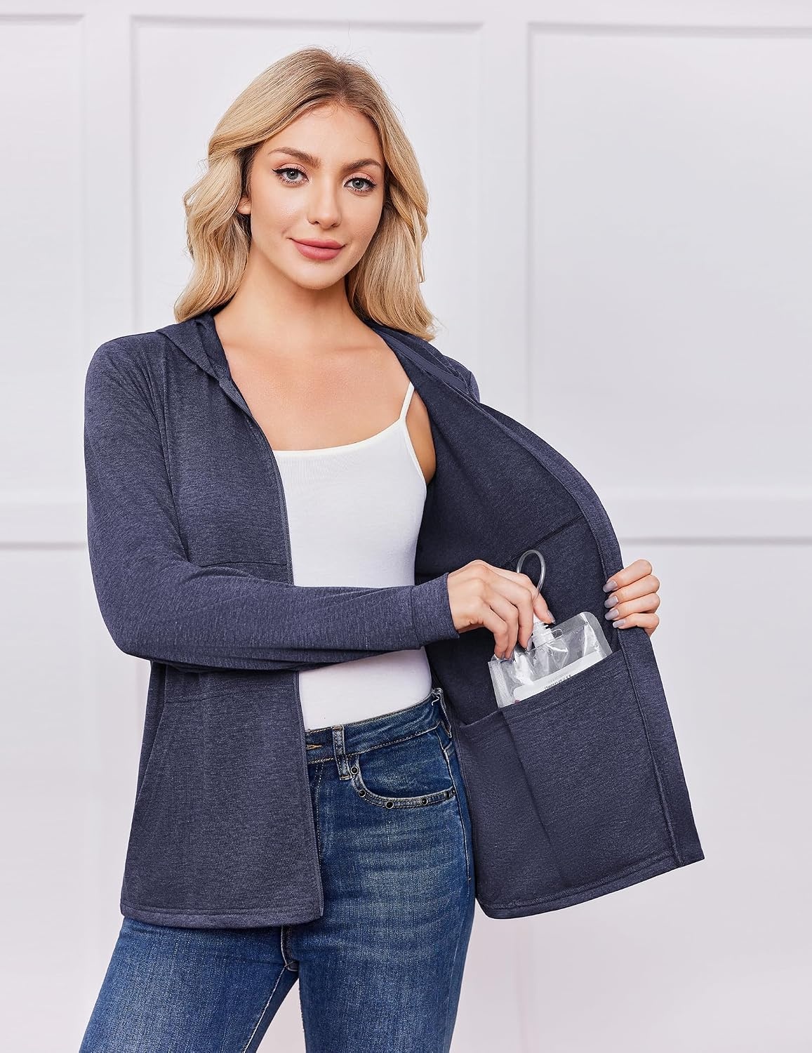 image:imageDeyeek Womens Mastectomy Dialysis Shirts with Drain Pockets amp Arm Zipper After Dialysis Sweatshirts with Arm Zipper Post Surgery Hoodie with 4 Drain Pockets Long Sleeve Chemo Shirt for Port AccessBlue Purple