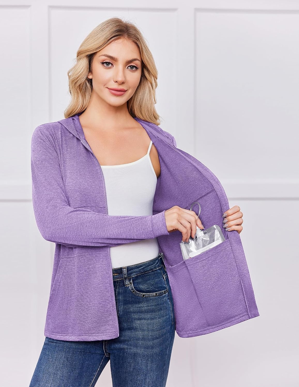 image:imageDeyeek Womens Mastectomy Dialysis Shirts with Drain Pockets amp Arm Zipper After Dialysis Sweatshirts with Arm Zipper Post Surgery Hoodie with 4 Drain Pockets Long Sleeve Chemo Shirt for Port AccessPurple