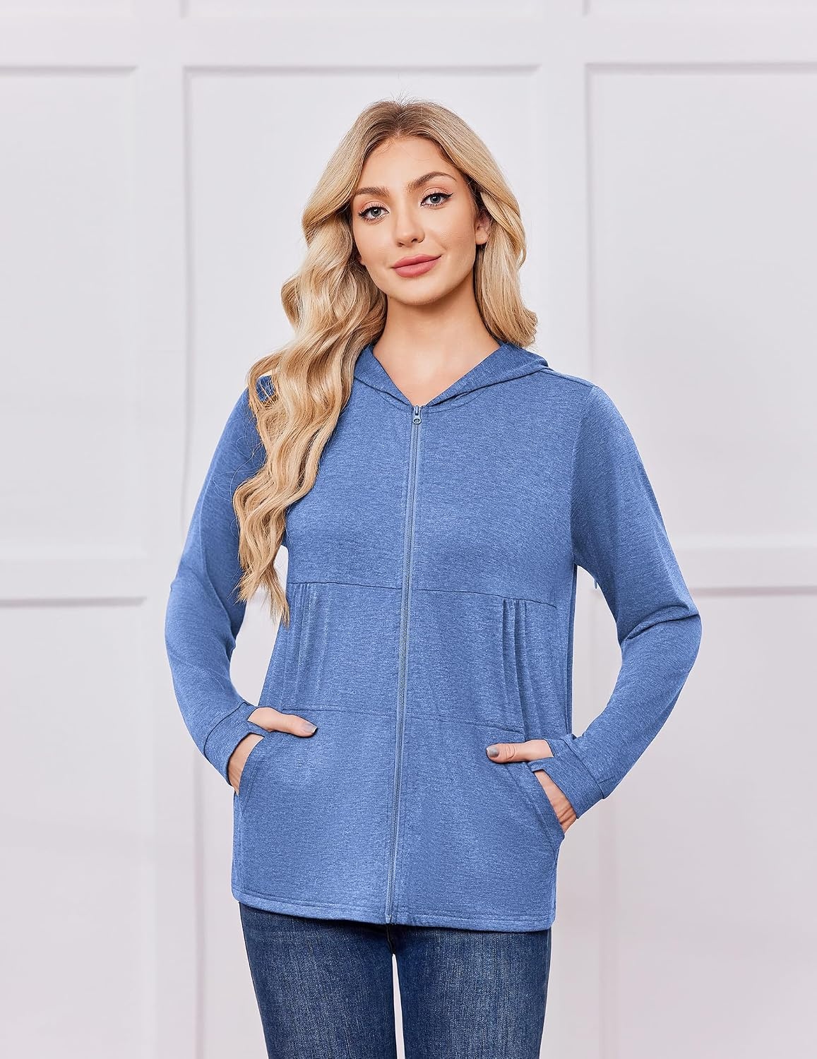 image:imageDeyeek Womens Mastectomy Dialysis Shirts with Drain Pockets amp Arm Zipper After Dialysis Sweatshirts with Arm Zipper Post Surgery Hoodie with 4 Drain Pockets Long Sleeve Chemo Shirt for Port AccessBlue