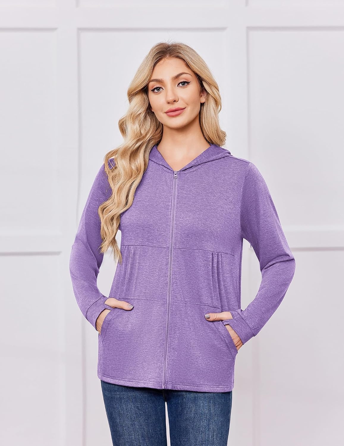 image:imageDeyeek Womens Mastectomy Dialysis Shirts with Drain Pockets amp Arm Zipper After Dialysis Sweatshirts with Arm Zipper Post Surgery Hoodie with 4 Drain Pockets Long Sleeve Chemo Shirt for Port AccessPurple