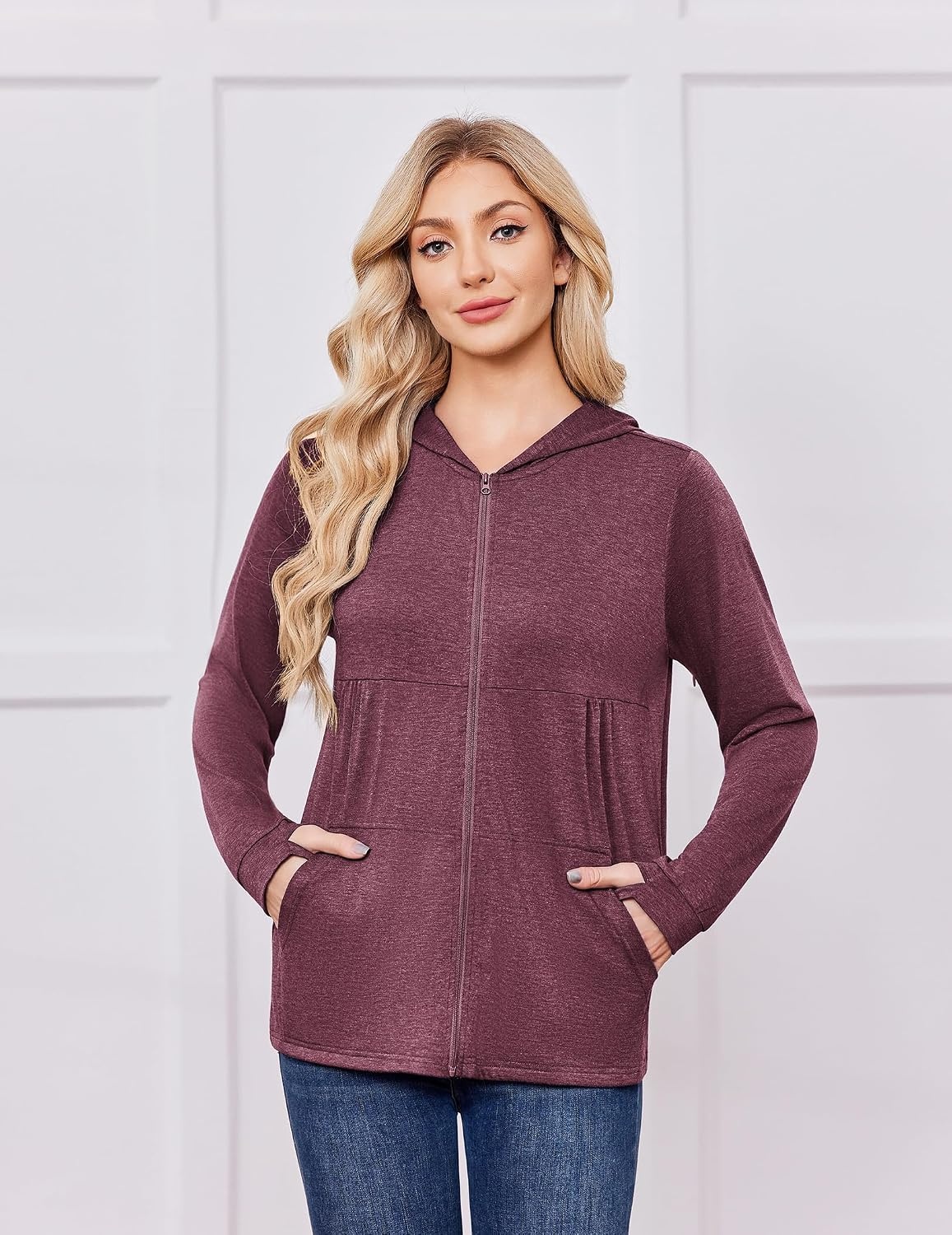 image:imageDeyeek Womens Mastectomy Dialysis Shirts with Drain Pockets amp Arm Zipper After Dialysis Sweatshirts with Arm Zipper Post Surgery Hoodie with 4 Drain Pockets Long Sleeve Chemo Shirt for Port AccessBurgundy