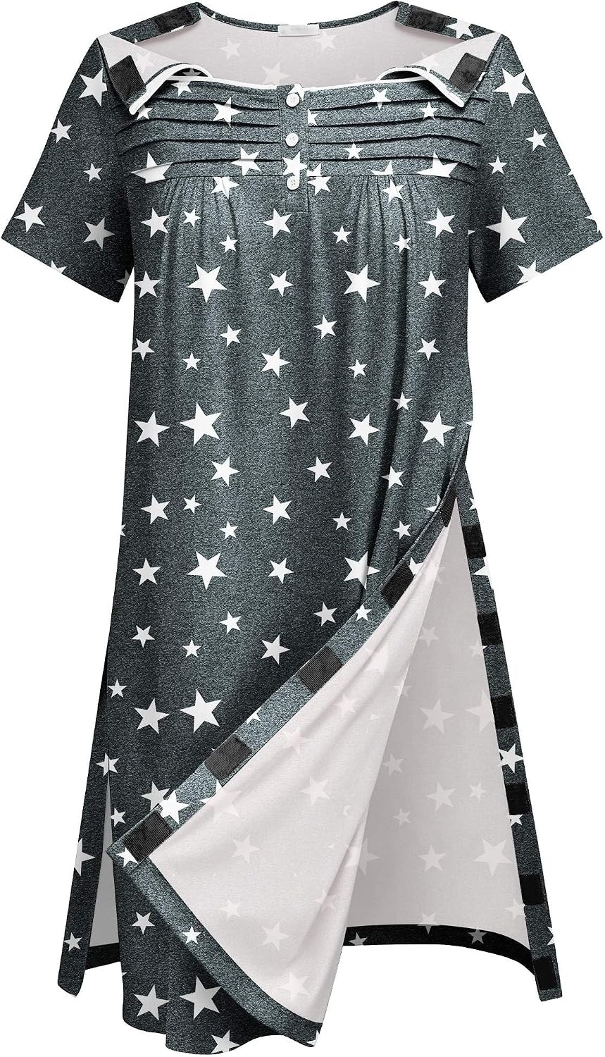 image:imageDeyeek Womens Shoulder Surgery Dress Full Tear Away Side Snap Chemo Gown Full Tearaway Side Snaps Open Sides Easy Access No Undressing Port Access Short Sleeve Chemo Dialysis Post SurgeryGrey Print