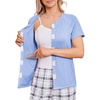 image:imageDeyeek Mastectomy Shirts with Drain Pockets for Women Short Sleeve Shirt  Chemotherapy Must Haves Surgery Recovery SuppliesLight Blue