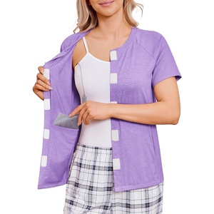 Deyeek Mastectomy Shirts with Drain Pockets for Women Short Sleeve Shirt | Chemotherapy Must Haves, Surgery Recovery Supplies(Lilac Purple)