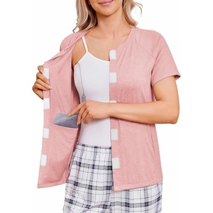 Deyeek Mastectomy Shirts with Drain Pockets for Women Short Sleeve Shirt | Chemotherapy Must Haves, Surgery Recovery Supplies(Lotus Root Pink)