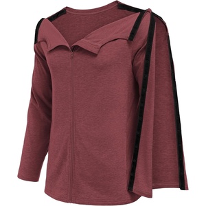 Deyeek Men’s Front Zip Post Shoulder Surgery Adaptive Shirt | Full arm snap open design, built-in pocket, comfortable chemo recovery wear for shoulder injury(Burgundy)