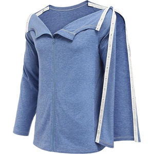 Deyeek Men’s Front Zip Post Shoulder Surgery Adaptive Shirt | Full arm snap open design, built-in pocket, comfortable chemo recovery wear for shoulder injury(Blue)