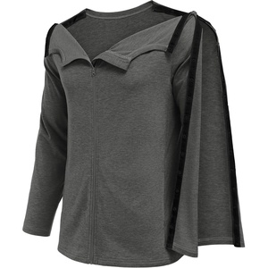 Deyeek Men’s Front Zip Post Shoulder Surgery Adaptive Shirt | Full arm snap open design, built-in pocket, comfortable chemo recovery wear for shoulder injury(Charcoal)