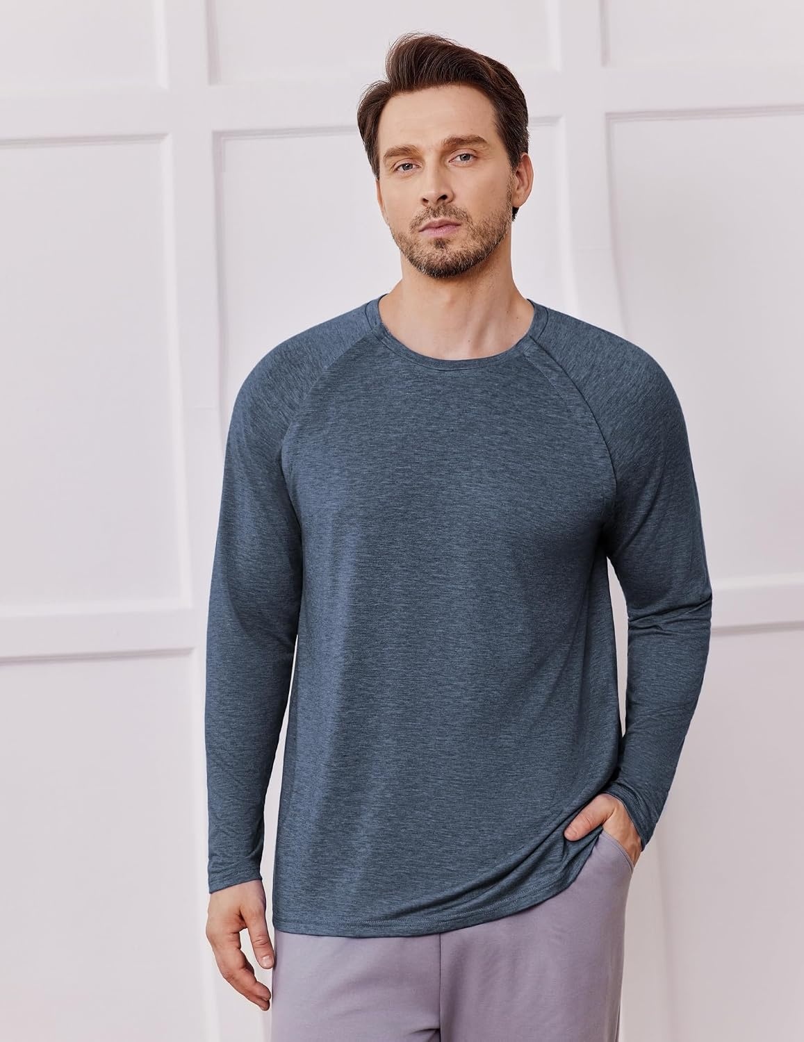 image:imageDeyeek Mens Side Snap Long Sleeve Chemo Port Recovery ShirtsBlue Purple
