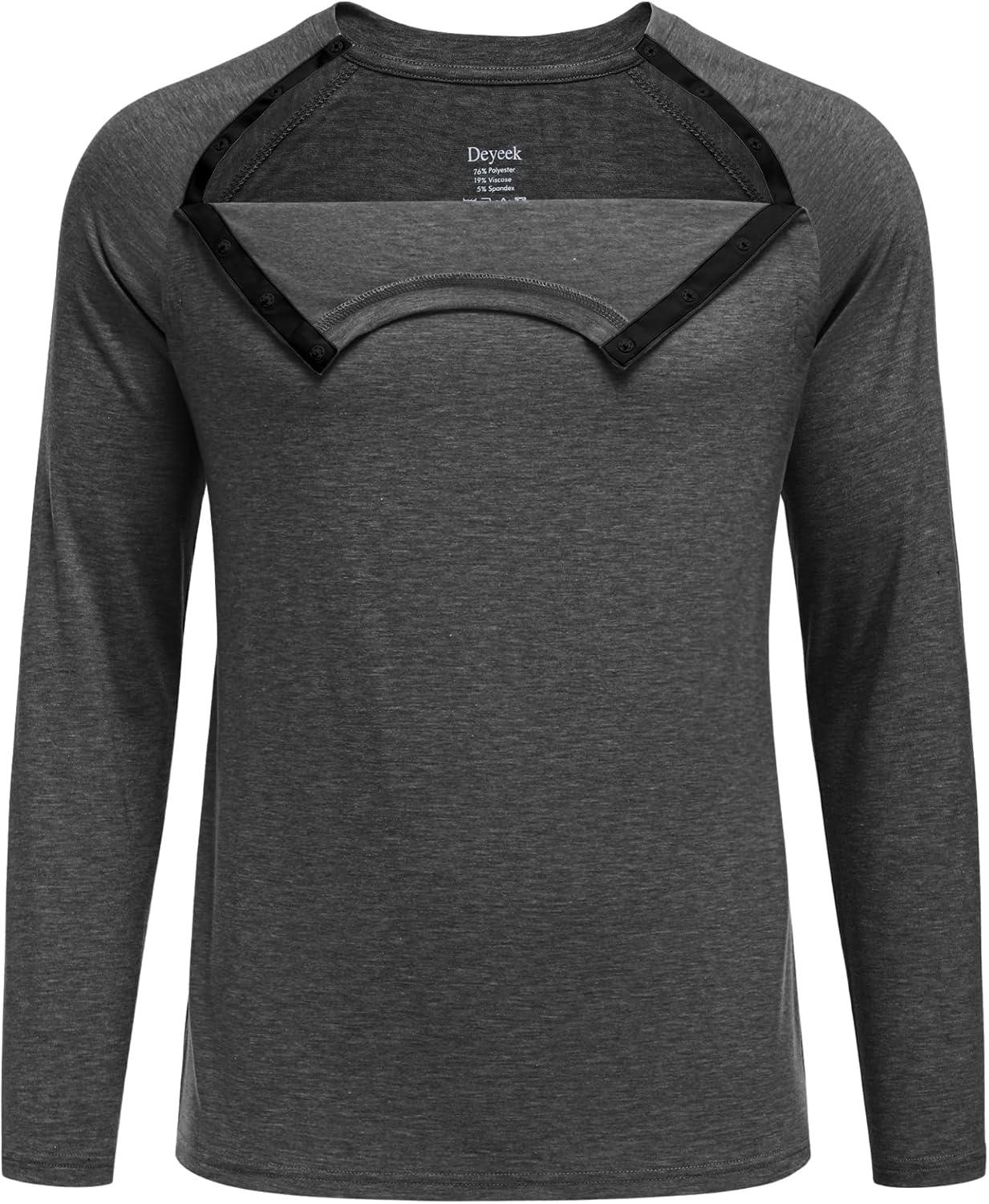 image:imageDeyeek Mens Side Snap Long Sleeve Chemo Port Recovery ShirtsDark Gray