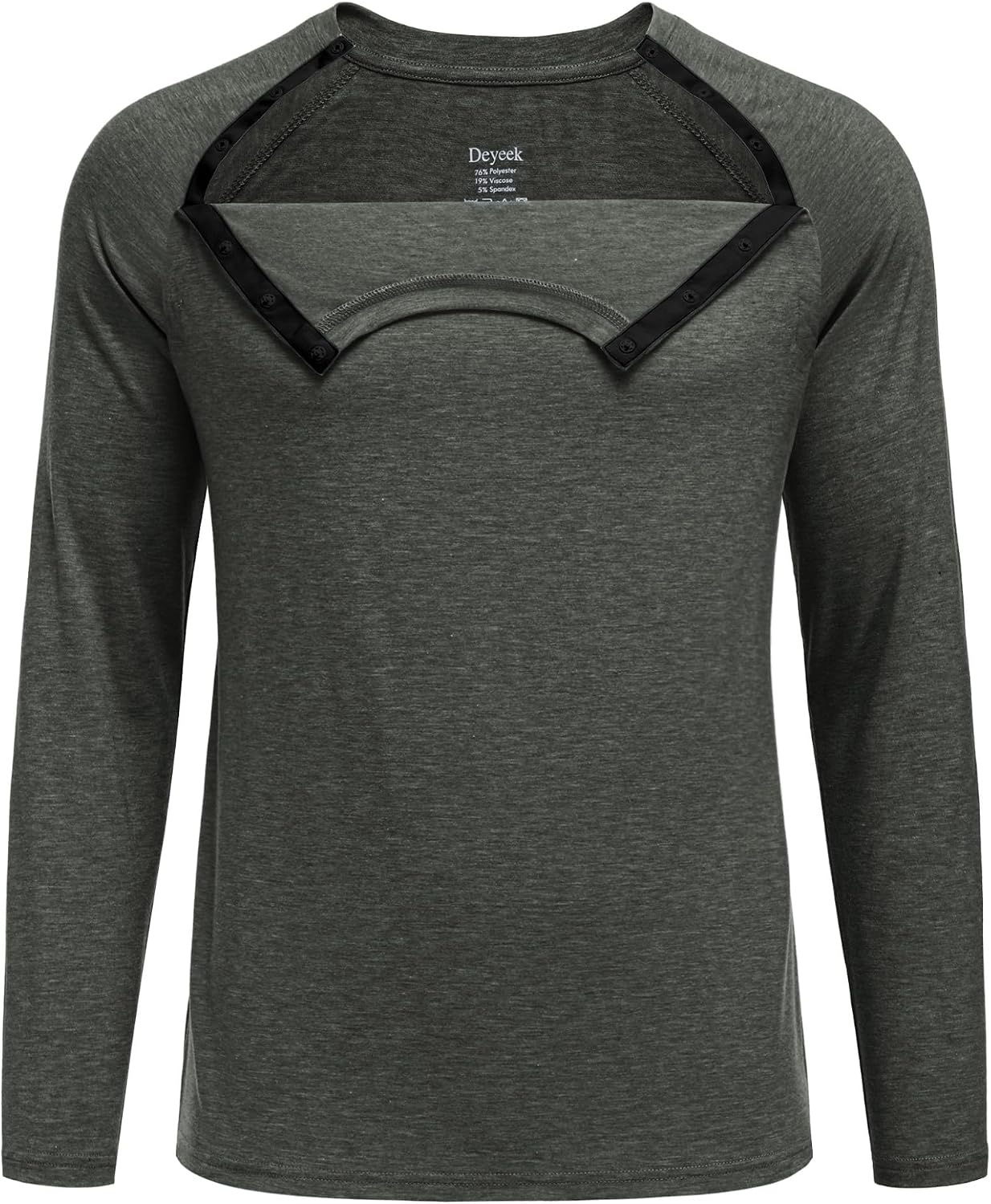 image:imageDeyeek Mens Side Snap Long Sleeve Chemo Port Recovery ShirtsDark Green