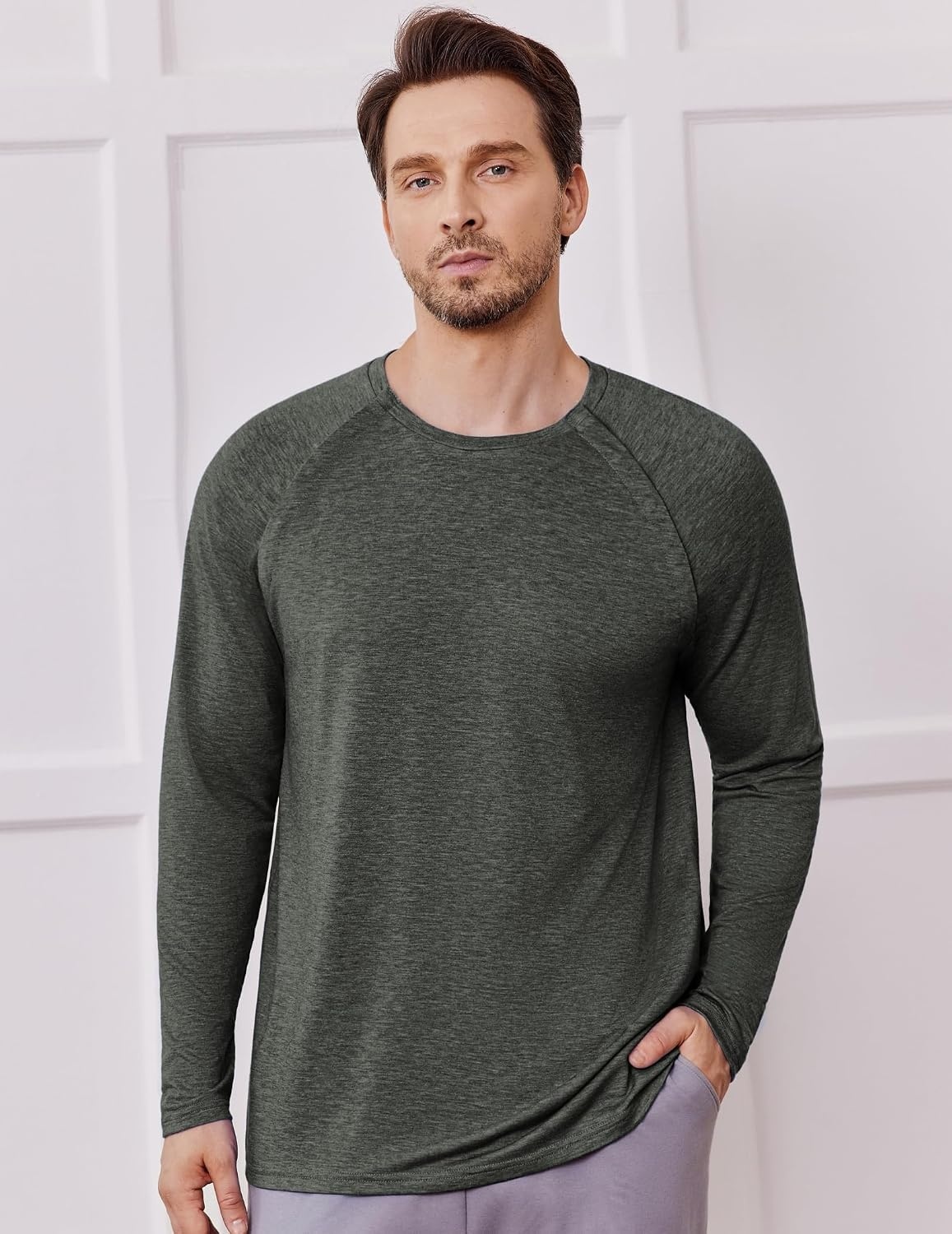 image:imageDeyeek Mens Side Snap Long Sleeve Chemo Port Recovery ShirtsDark Green