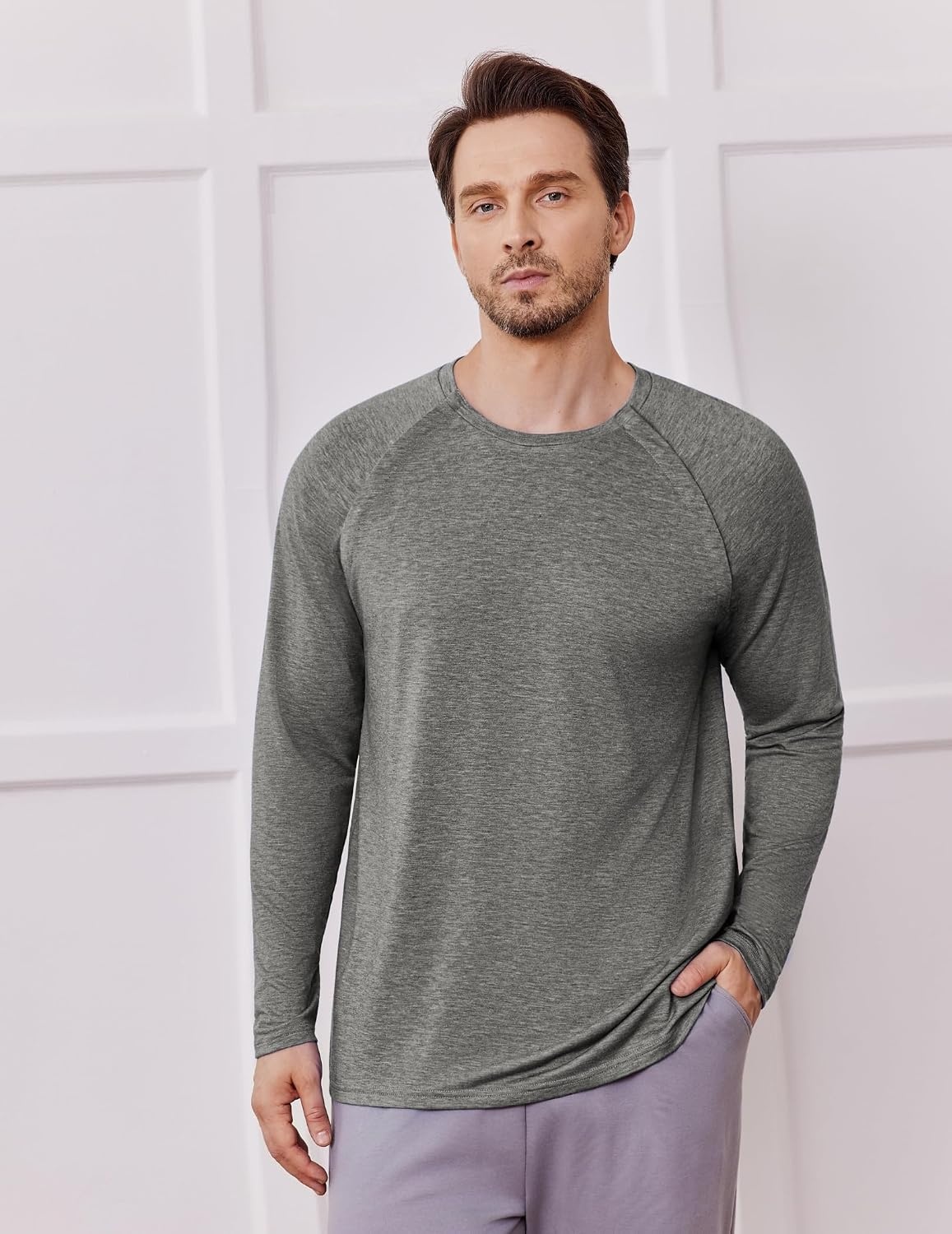 image:imageDeyeek Mens Side Snap Long Sleeve Chemo Port Recovery ShirtsLight Gray