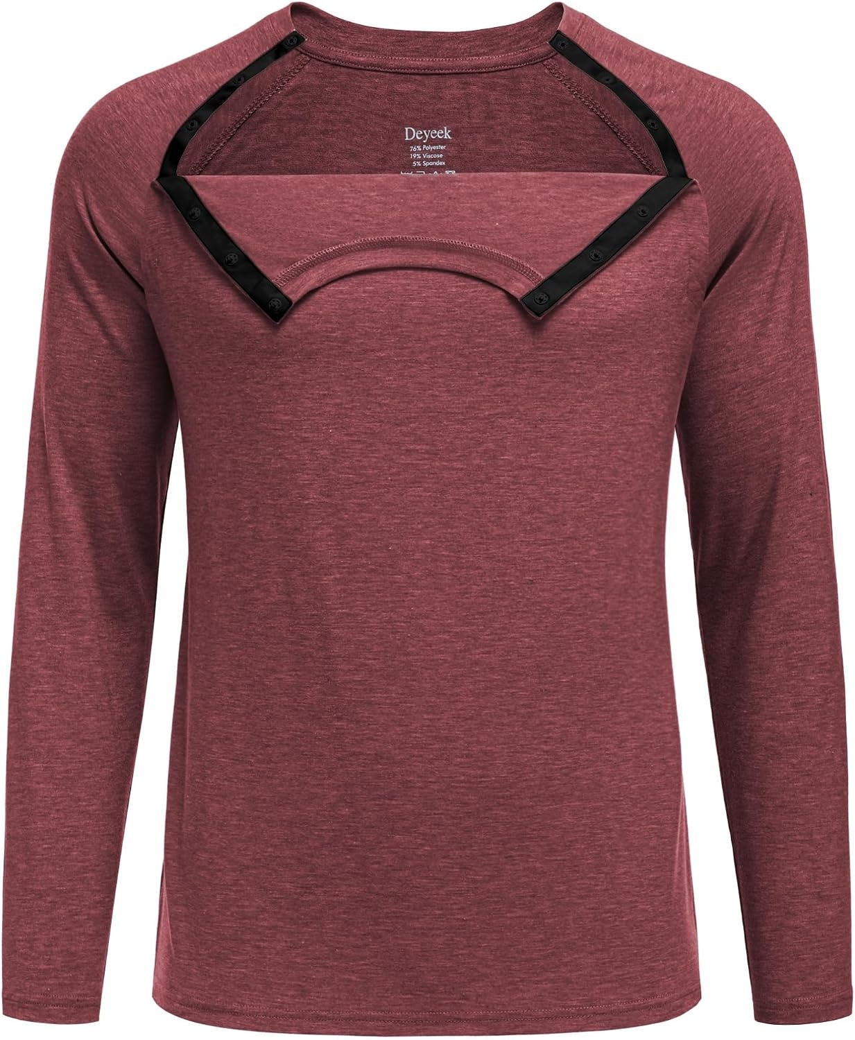 image:imageDeyeek Mens Side Snap Long Sleeve Chemo Port Recovery ShirtsRed