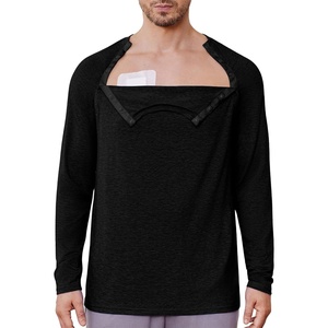 Deyeek Men’s Side Snap Long Sleeve Chemo Port Recovery Shirts(Black)