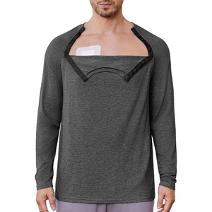 Deyeek Men’s Side Snap Long Sleeve Chemo Port Recovery Shirts(Dark Gray)