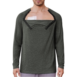 Deyeek Men’s Side Snap Long Sleeve Chemo Port Recovery Shirts(Dark Green)