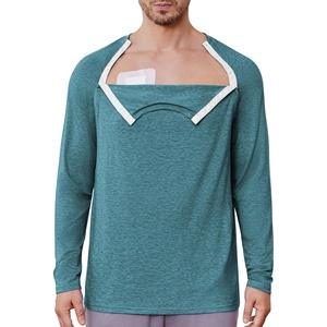 Deyeek Men’s Side Snap Long Sleeve Chemo Port Recovery Shirts(Peacock Blue)