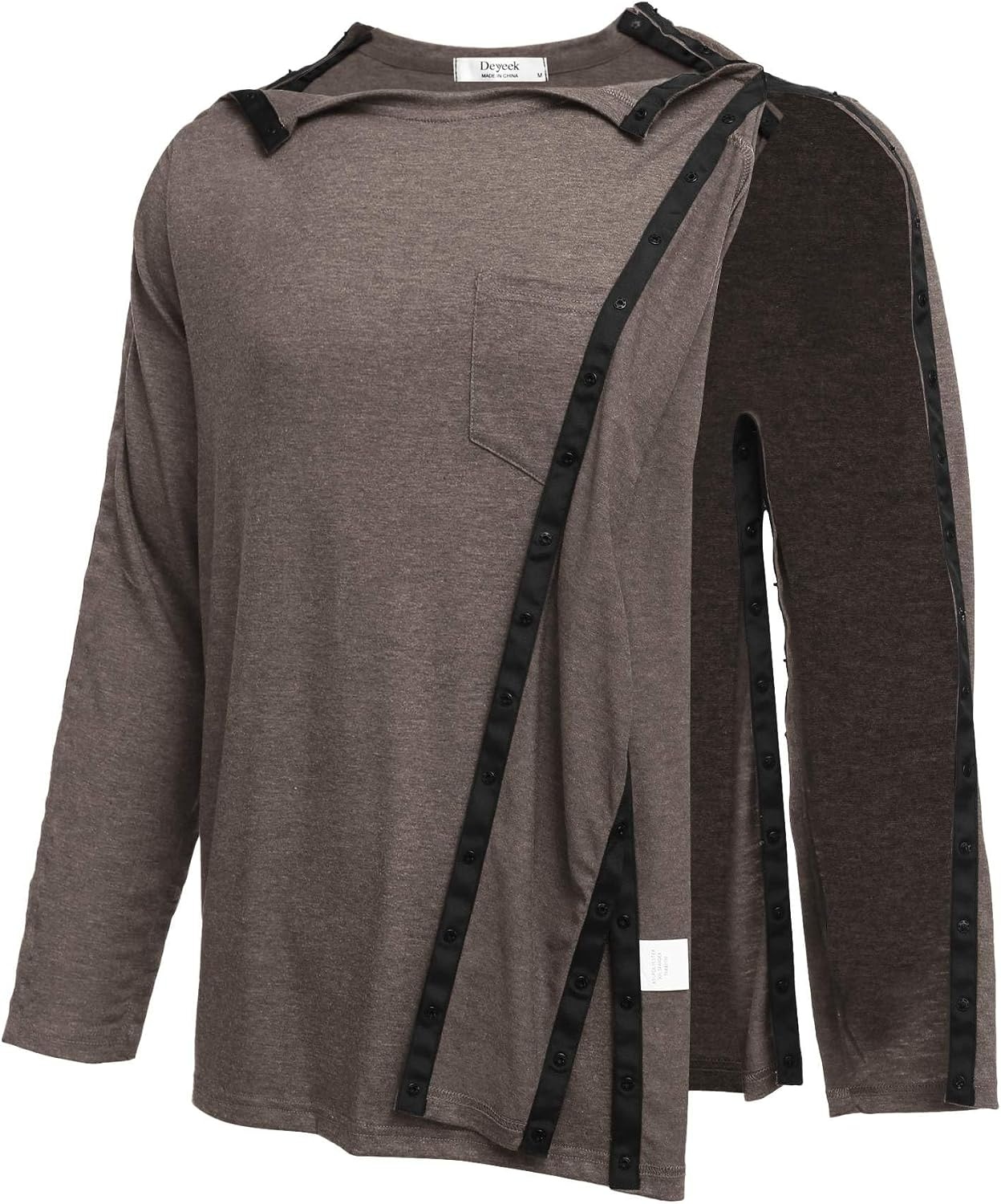 image:imageDeyeek Mens Post Shoulder Surgery Recovery Shirt Tear Away Snap Chemo Top Full Tear Away Snaps for Easy Dressing Ideal for Shoulder Surgery Recovery Rotator Cuff Chemo Port Access amp DialysisBrown