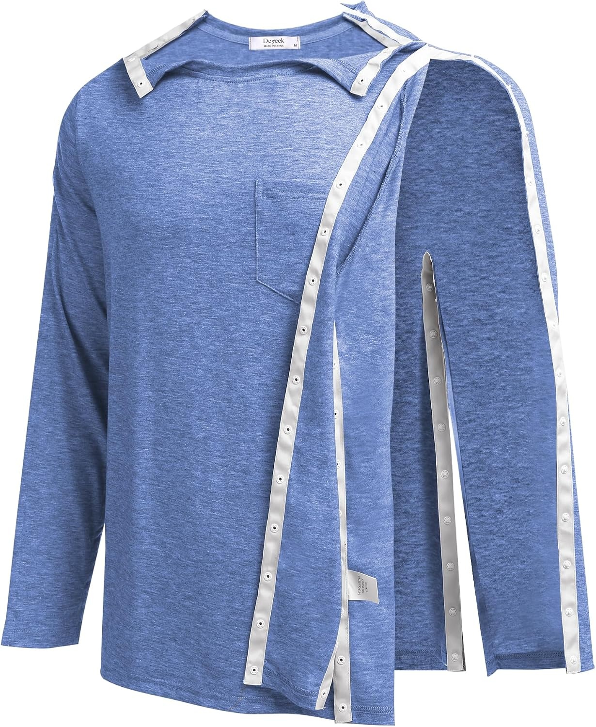 image:imageDeyeek Mens Post Shoulder Surgery Recovery Shirt Tear Away Snap Chemo Top Full Tear Away Snaps for Easy Dressing Ideal for Shoulder Surgery Recovery Rotator Cuff Chemo Port Access amp DialysisBlue
