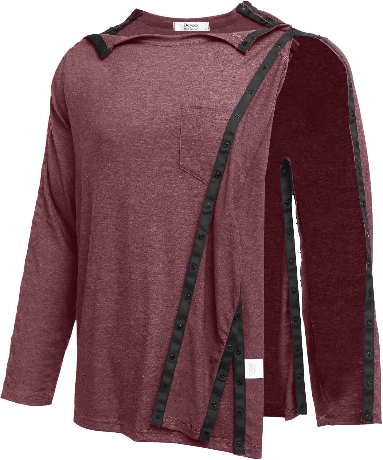 image:imageDeyeek Mens Post Shoulder Surgery Recovery Shirt Tear Away Snap Chemo Top Full Tear Away Snaps for Easy Dressing Ideal for Shoulder Surgery Recovery Rotator Cuff Chemo Port Access amp DialysisDark Red