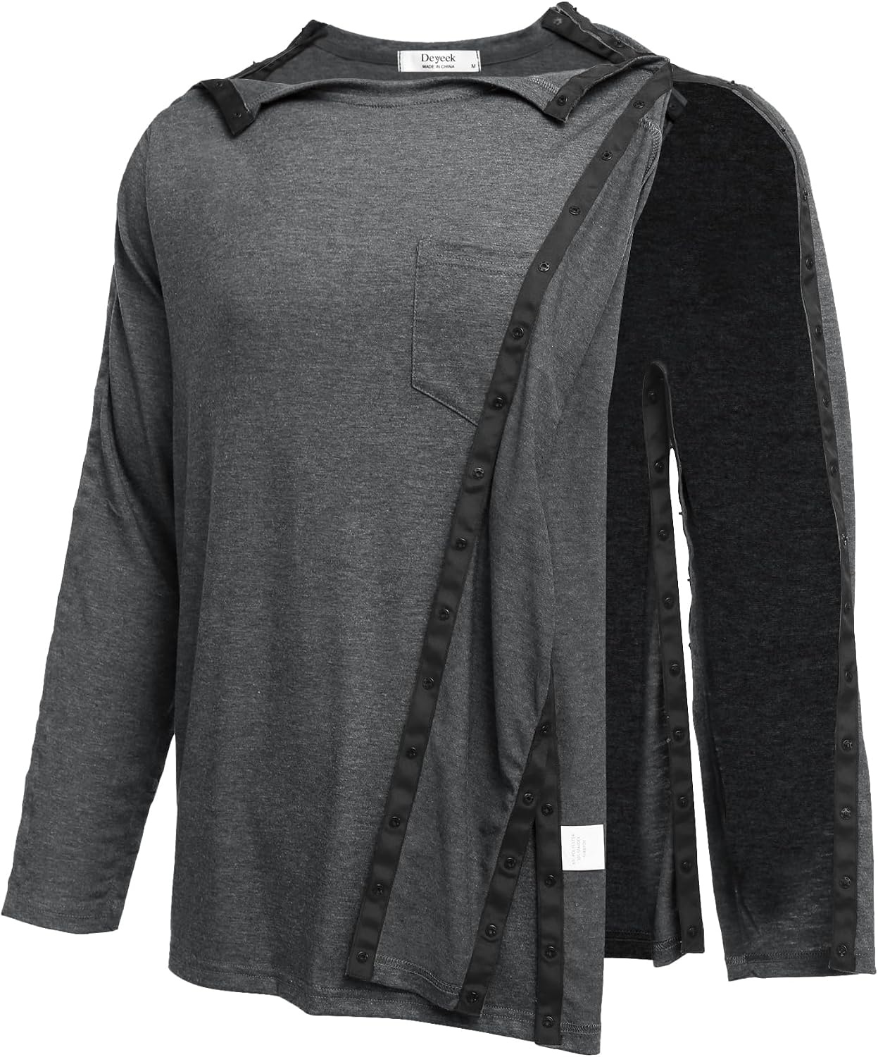 image:imageDeyeek Mens Post Shoulder Surgery Recovery Shirt Tear Away Snap Chemo Top Full Tear Away Snaps for Easy Dressing Ideal for Shoulder Surgery Recovery Rotator Cuff Chemo Port Access amp DialysisDark Gray