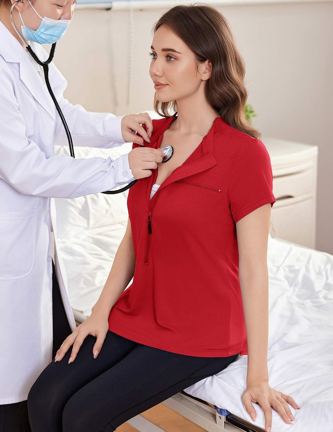 image:imageDeyeek Womens Long Sleeve Chemo Shirts Port Access Chemotherapy Apparel Practical chemotherapy must haves A thoughtful and comfortable recovery clothing gift for cancer patientsRed