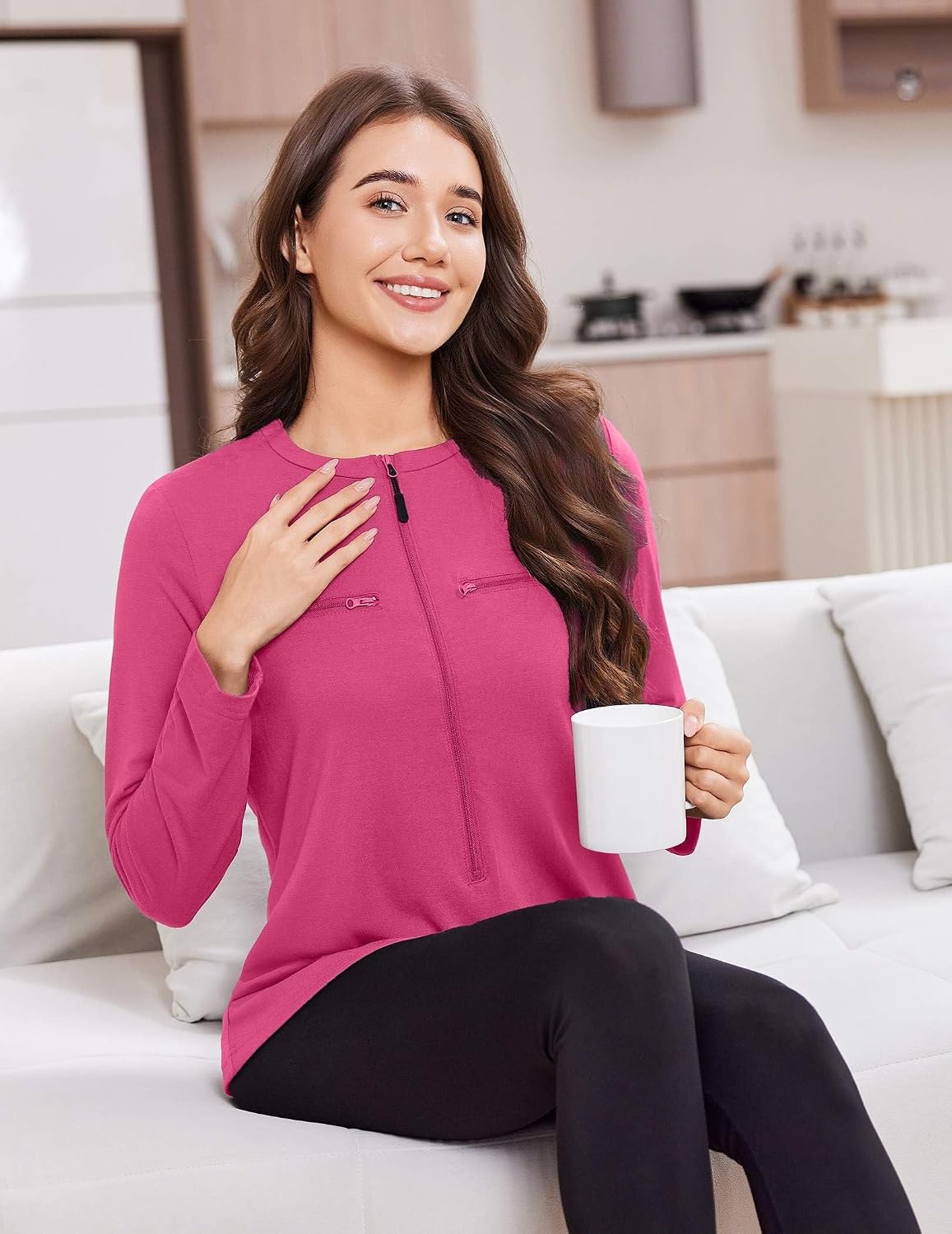 image:imageDeyeek Womens Long Sleeve Chemo Shirts Port Access Chemotherapy Apparel Practical chemotherapy must haves A thoughtful and comfortable recovery clothing gift for cancer patientsRose Red