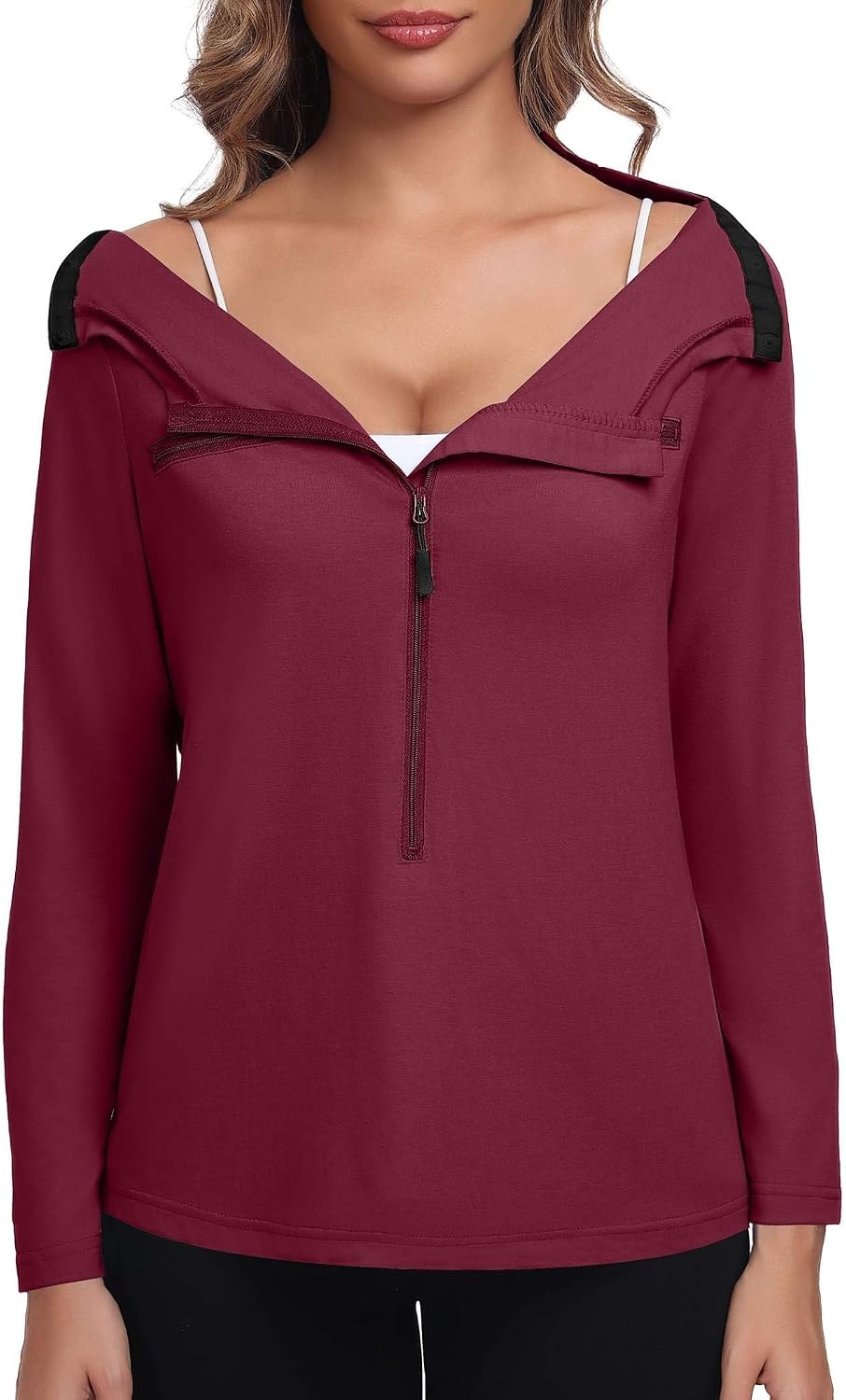 image:imageDeyeek Womens Long Sleeve Chemo Shirts Port Access Chemotherapy Apparel Practical chemotherapy must haves A thoughtful and comfortable recovery clothing gift for cancer patientsWine Red