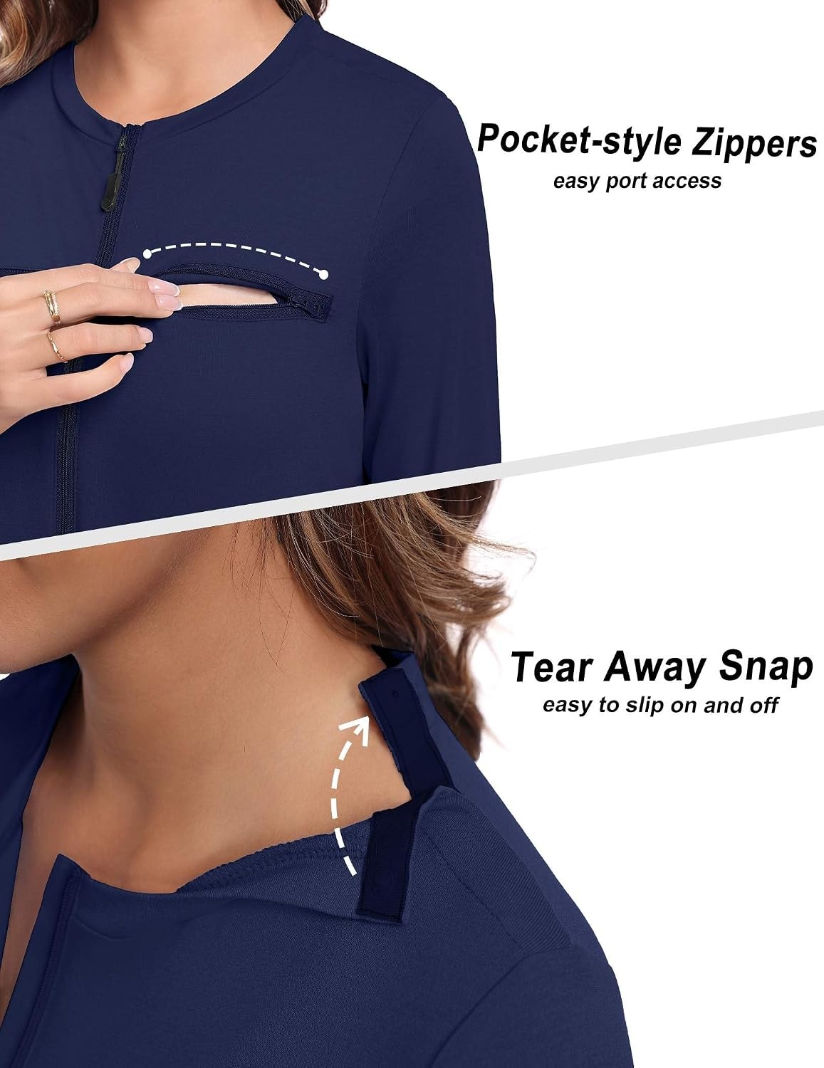 image:imageDeyeek Womens Long Sleeve Chemo Shirts Port Access Chemotherapy Apparel Practical chemotherapy must haves A thoughtful and comfortable recovery clothing gift for cancer patientsNavy Blue