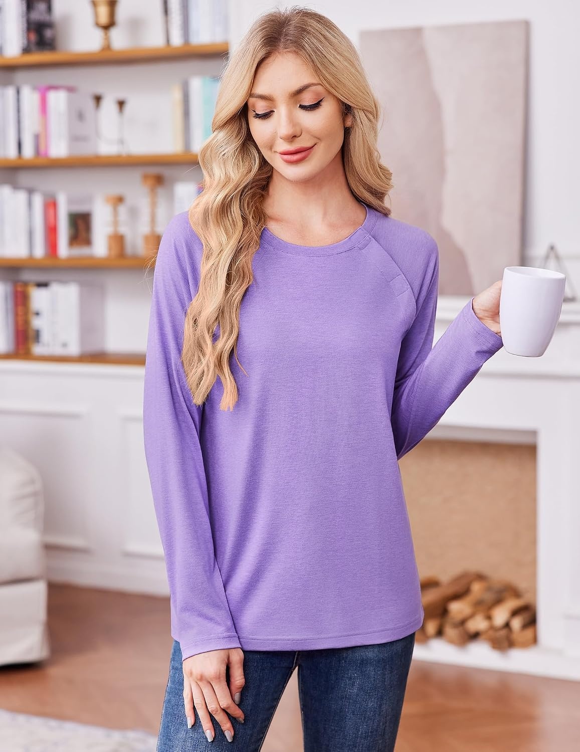 image:imageDeyeek Womens Long Sleeve Magnetic Buttons Chemo Shirts for Port Access Tear Away Post Surgery Shirt Dialysis Tops for PICC Line HD Catheter Cancer Chemotherapy Must Haves Shoulder RecoveryPurple
