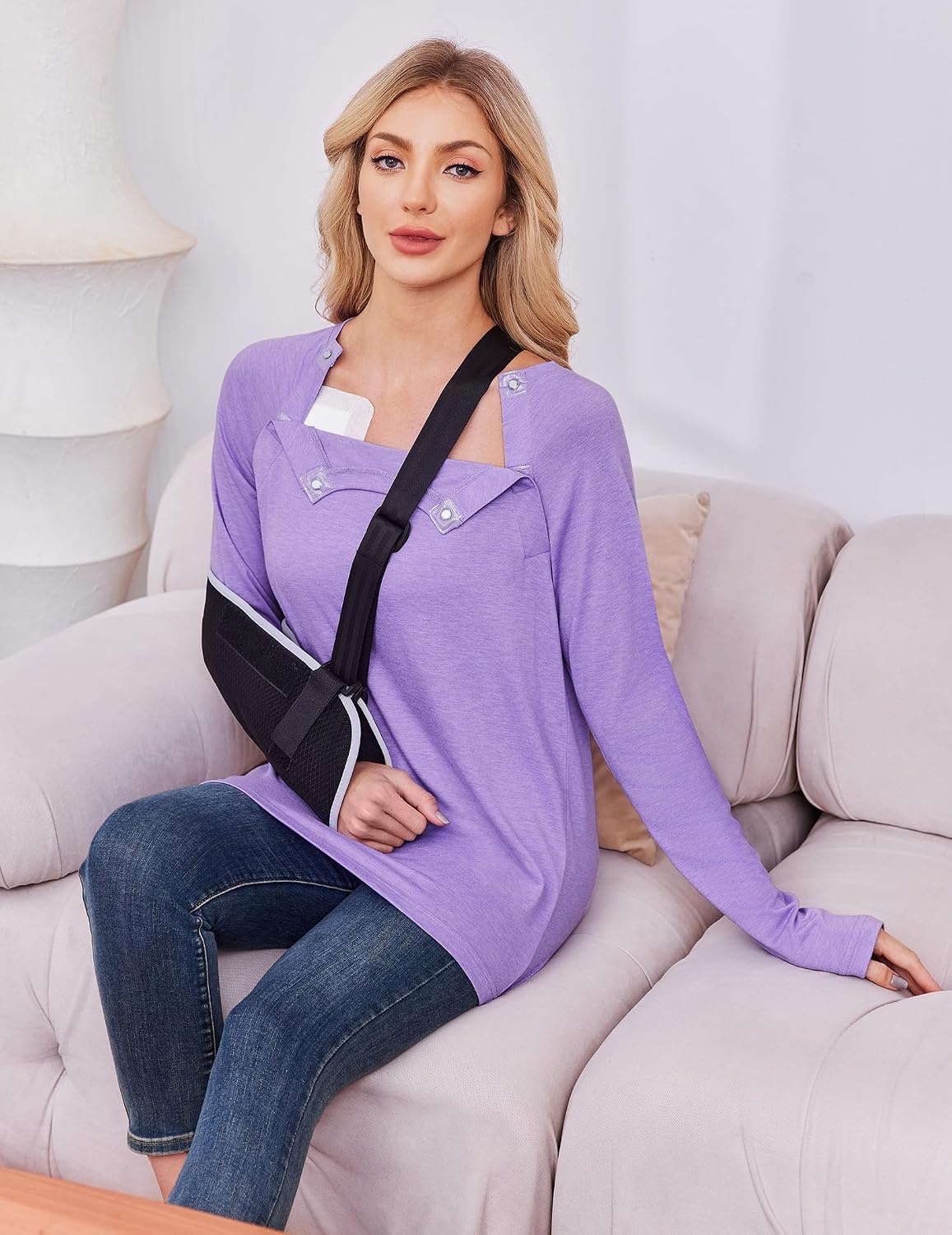 image:imageDeyeek Womens Long Sleeve Magnetic Buttons Chemo Shirts for Port Access Tear Away Post Surgery Shirt Dialysis Tops for PICC Line HD Catheter Cancer Chemotherapy Must Haves Shoulder RecoveryPurple