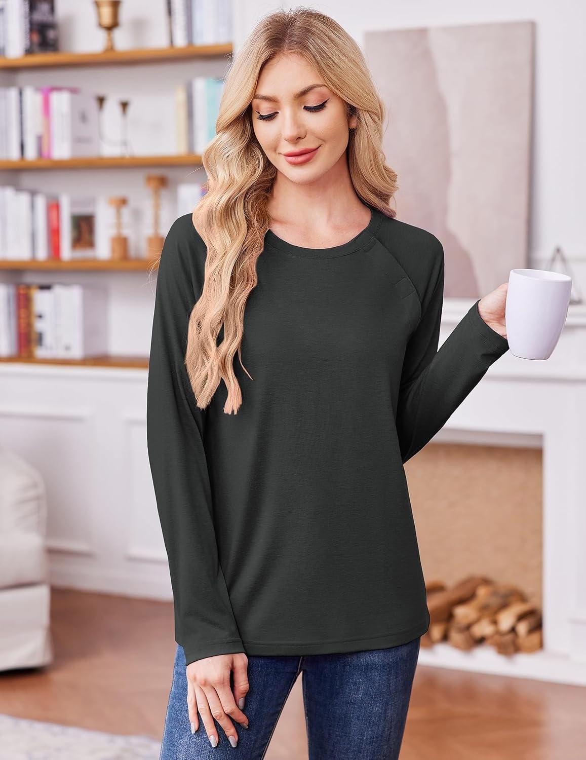 image:imageDeyeek Womens Long Sleeve Magnetic Buttons Chemo Shirts for Port Access Tear Away Post Surgery Shirt Dialysis Tops for PICC Line HD Catheter Cancer Chemotherapy Must Haves Shoulder RecoveryBlack
